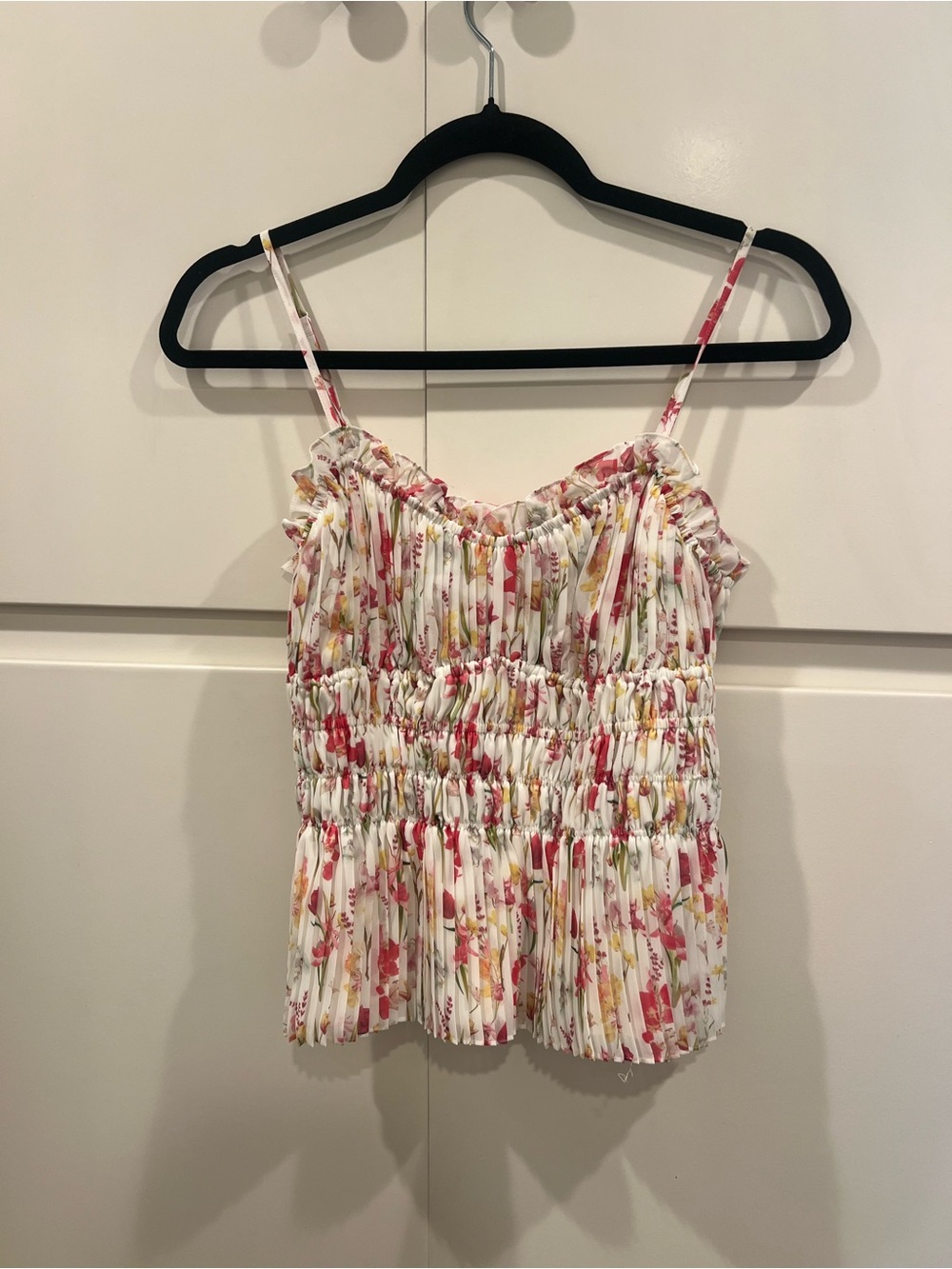 Favorite Daughter White Floral Smocked Cami with Pink & Yellow Accents